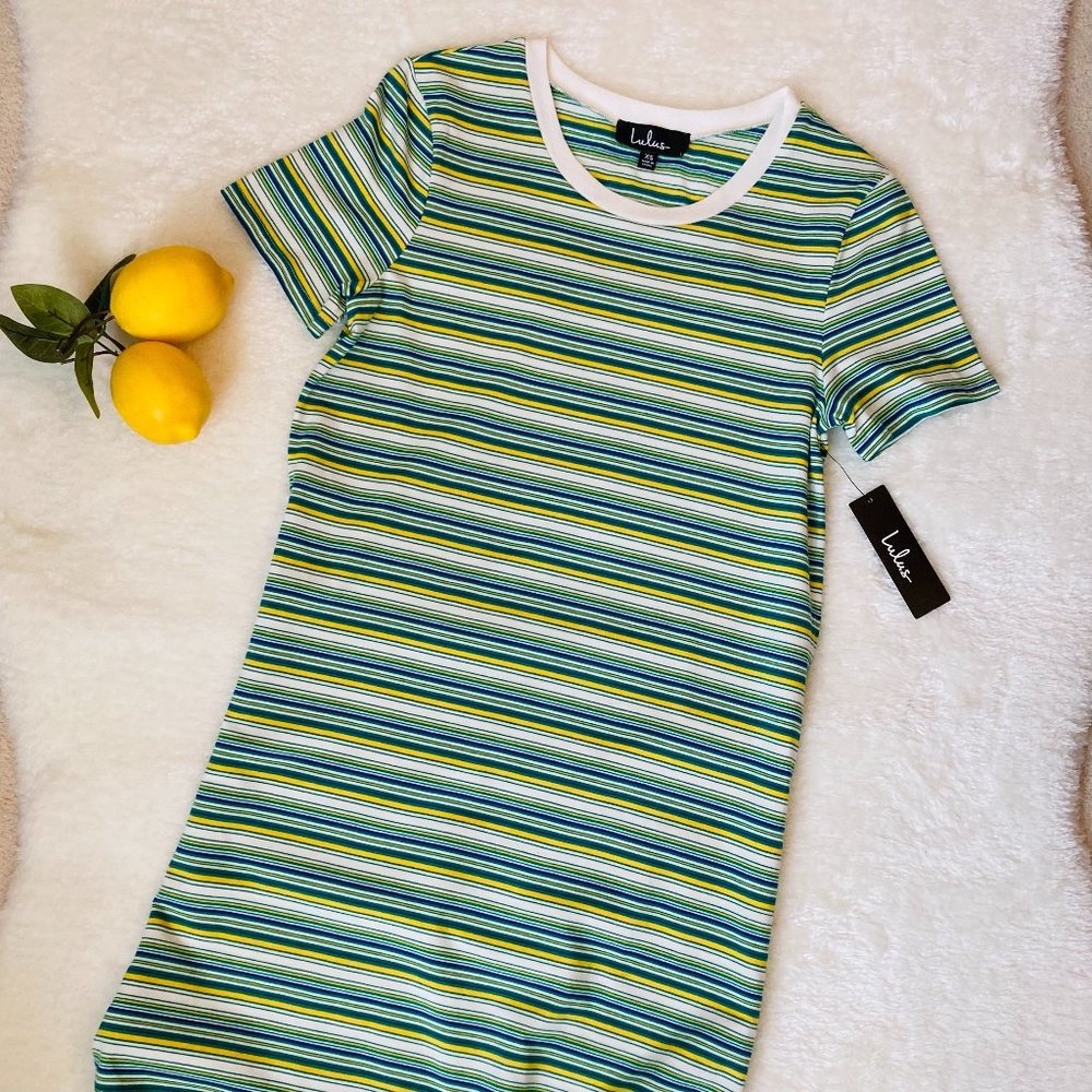 LULUS GREEN STRIPED T-SHIRT DRESS SIZE EXTRA SMALL